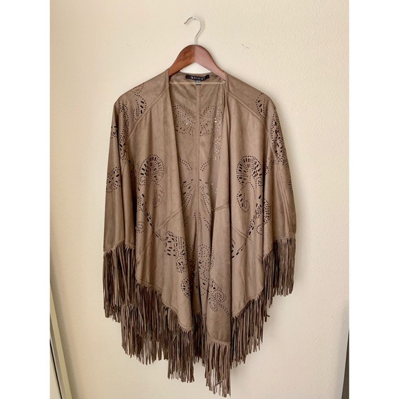 Fringe Faux Suede Cape - Picture 1 of 3